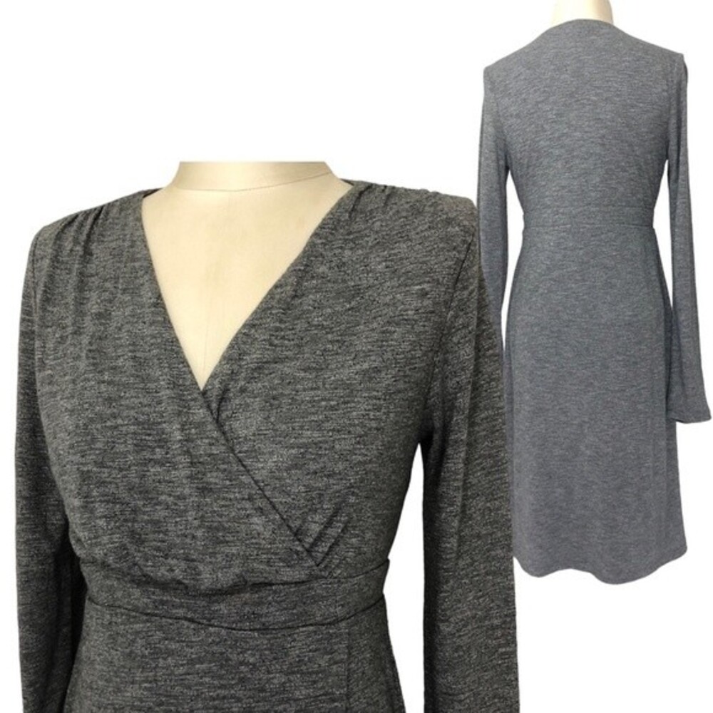 Athleta Dress Womens Small Gray Heathered Wrap It Up Long Sleeve Knit Surplice